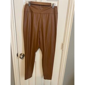 OFFLINE by Aerie Leggings Women's XL Brown Faux Leather High Rise Real Good
